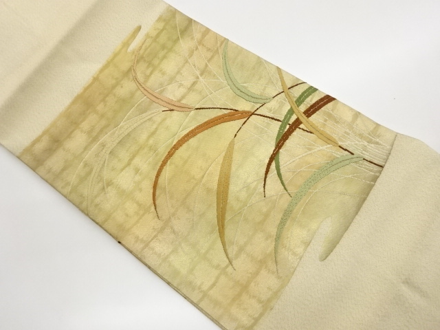 霞に葉模様織出し名古屋帯